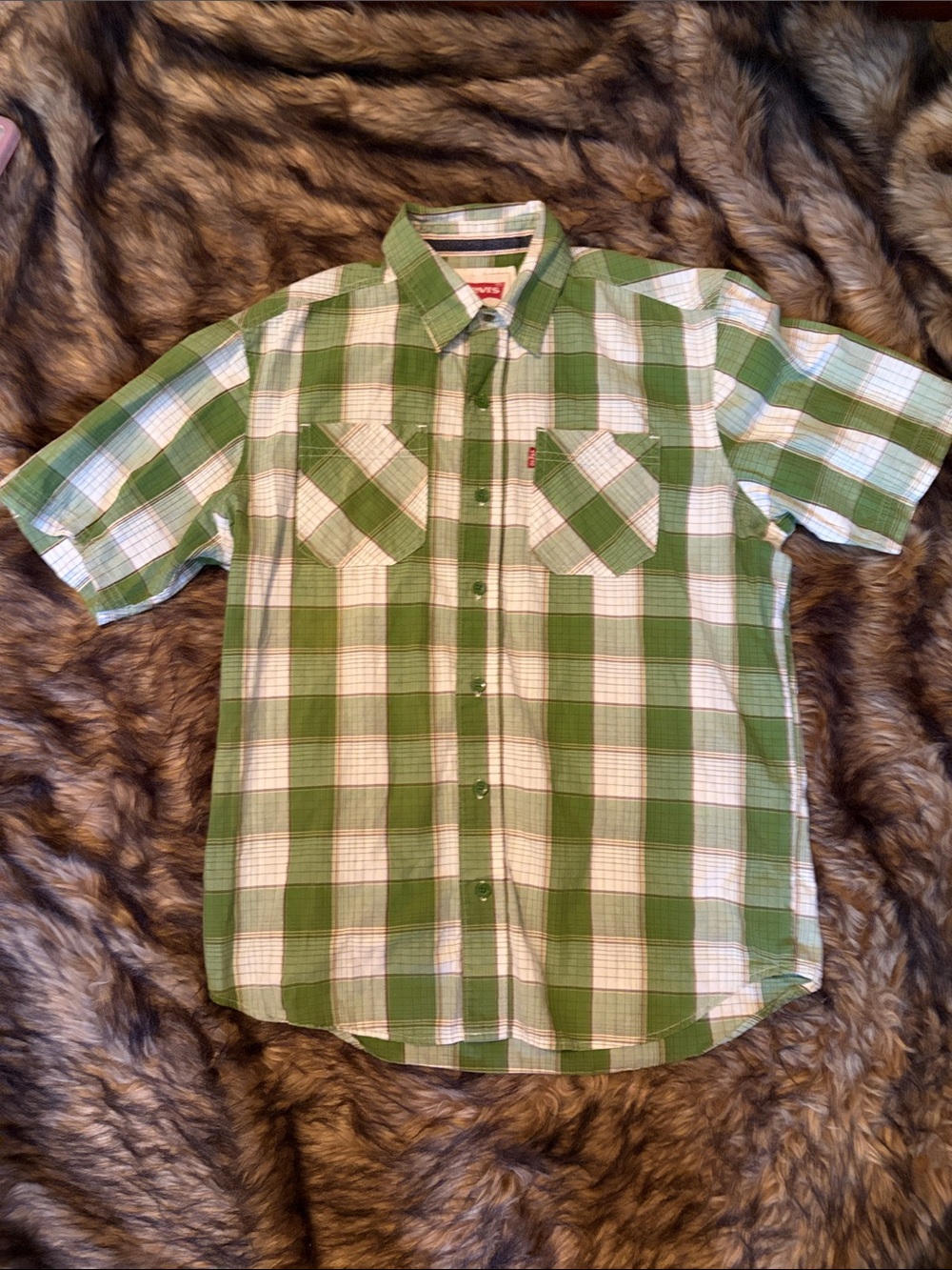 Men's  Levi  Strauss And CO Green/White Plaid   button up  Shirt  Small